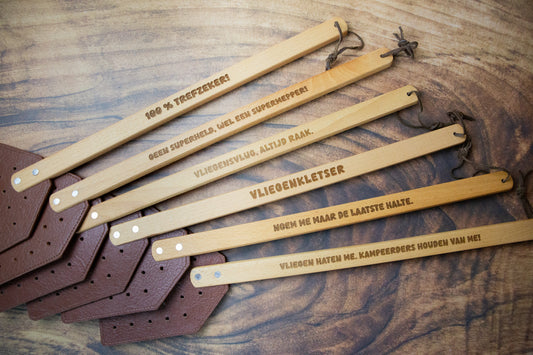 Gepersonaliseerde houten vliegenmepper