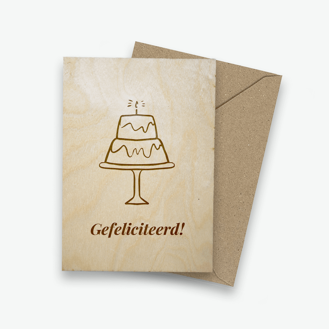 Houten ansichtkaart - Gefeliciteerd - Creating adventure