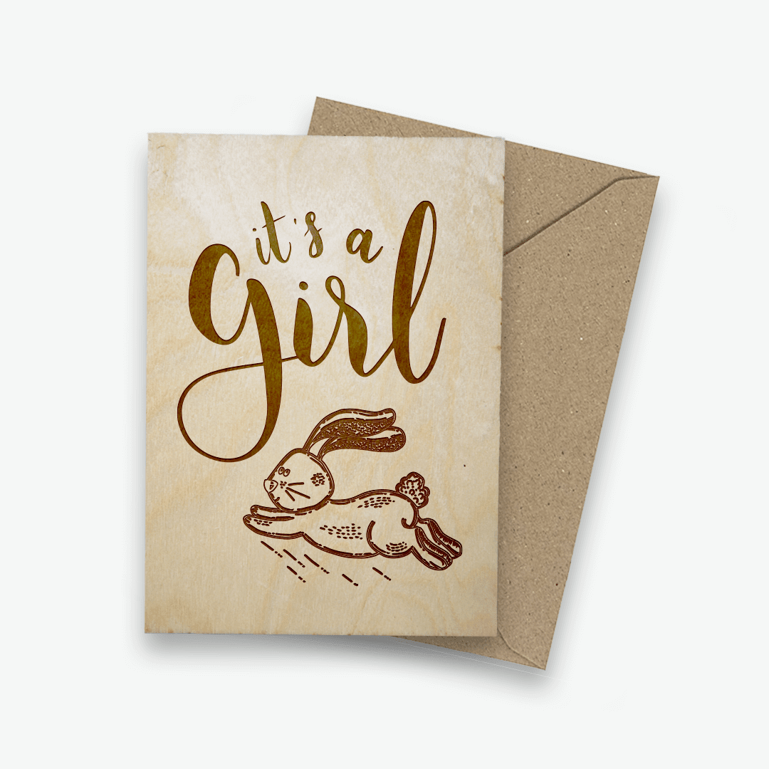 Houten ansichtkaart - It’s a girl - Creating adventure