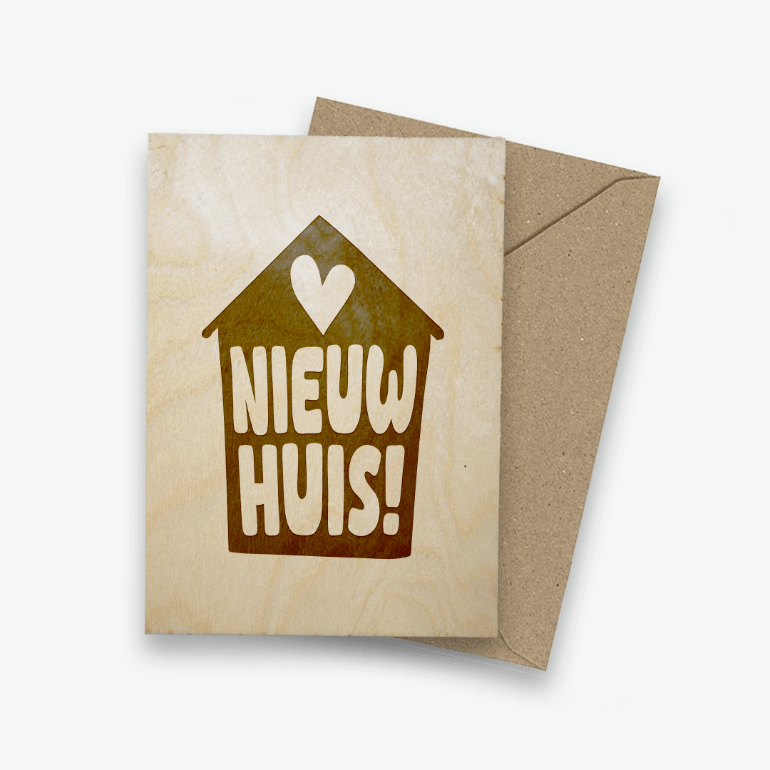 Houten ansichtkaart - Nieuw huis! - Creating adventure