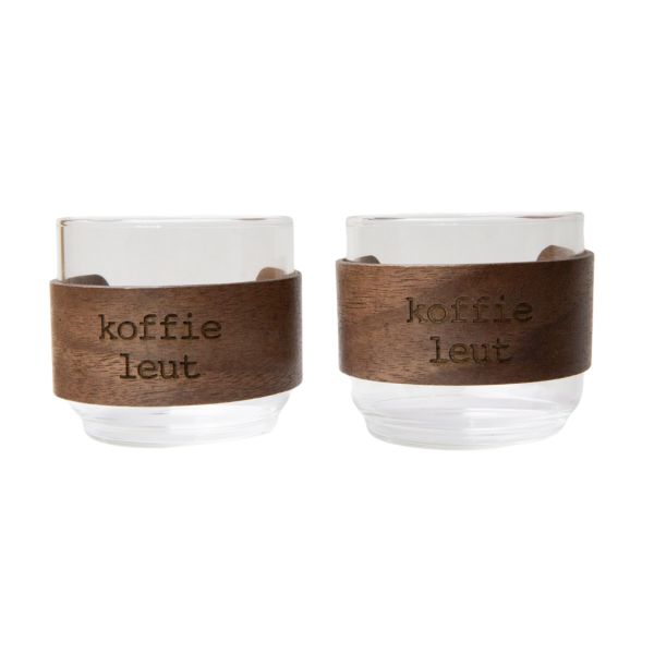 Gepersonaliseerde koffieglazen met walnoothout