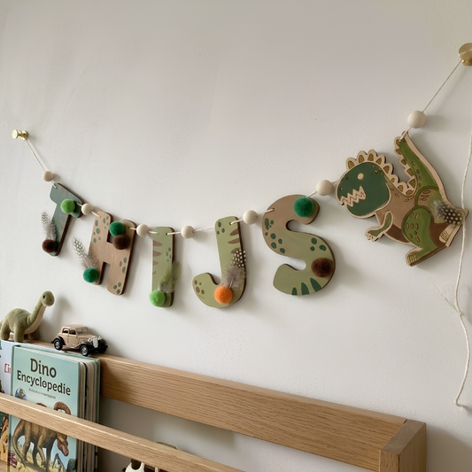 Knutselpakket houten naamslinger - Thema Dino