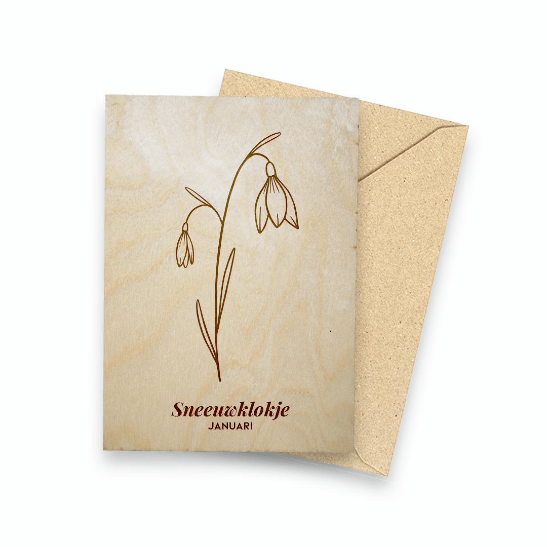 Houten ansichtkaart geboortebloem Januari - Creating adventure