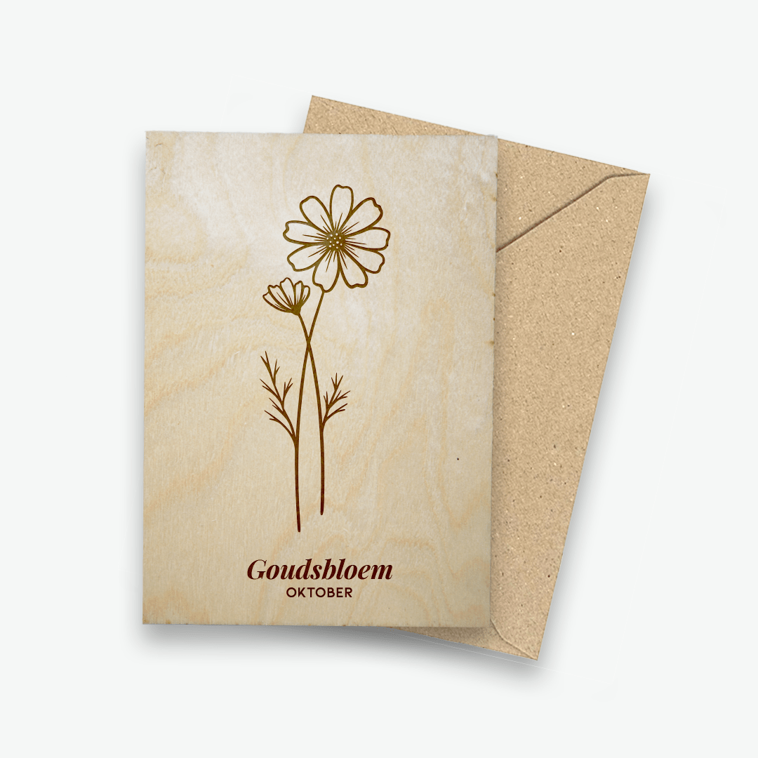 Houten ansichtkaart geboortebloem Oktober - Creating adventure