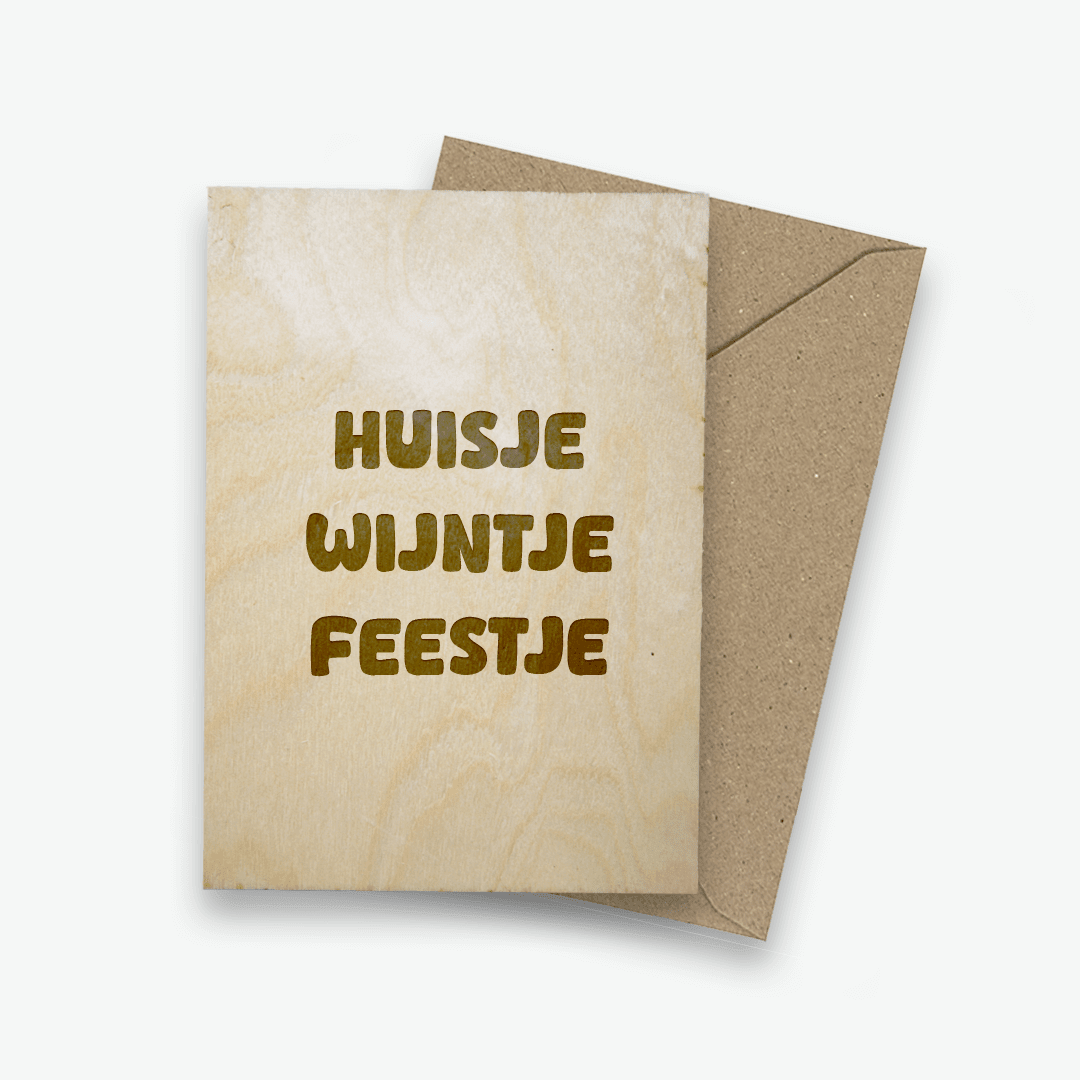 Houten ansichtkaart - Huisje Wijntje Feestje - Creating adventure