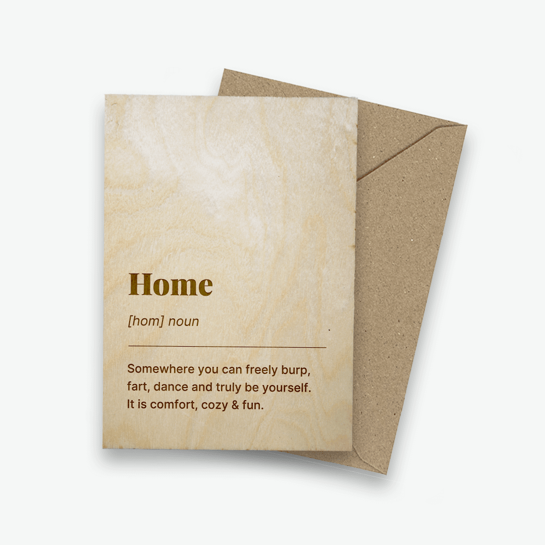Houten ansichtkaart - Quote Home - Creating adventure