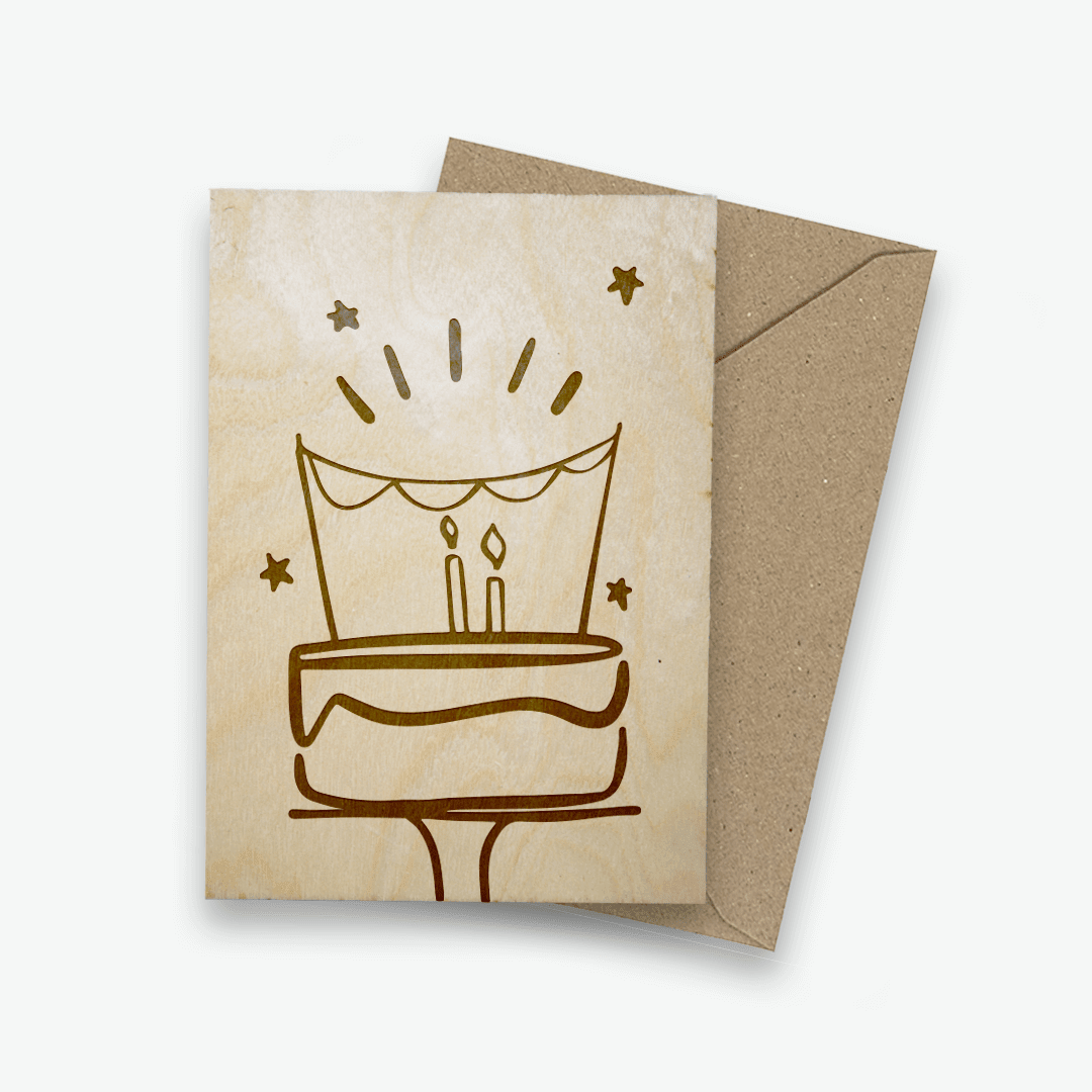 Houten ansichtkaart - Taart - Creating adventure