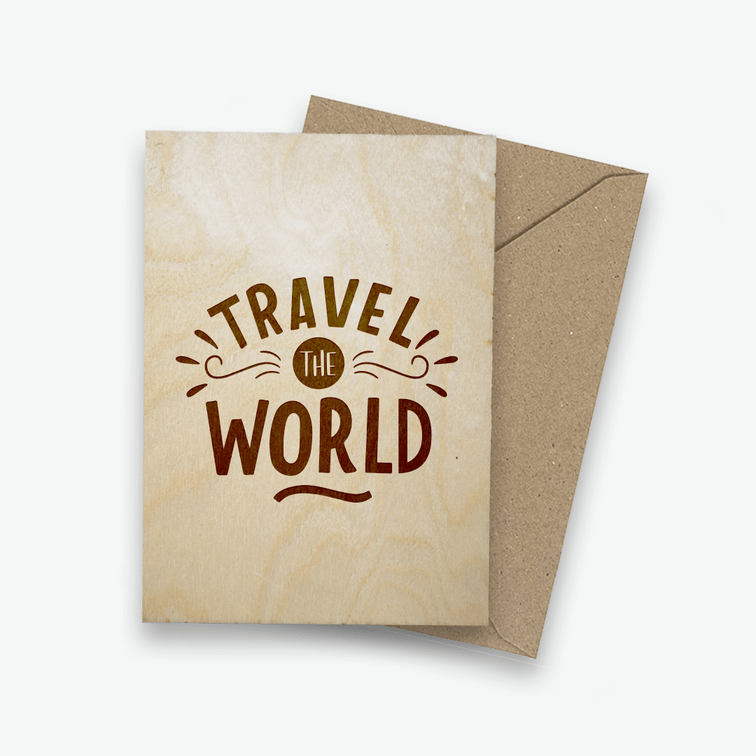 Houten ansichtkaart - Travel the world - Creating adventure